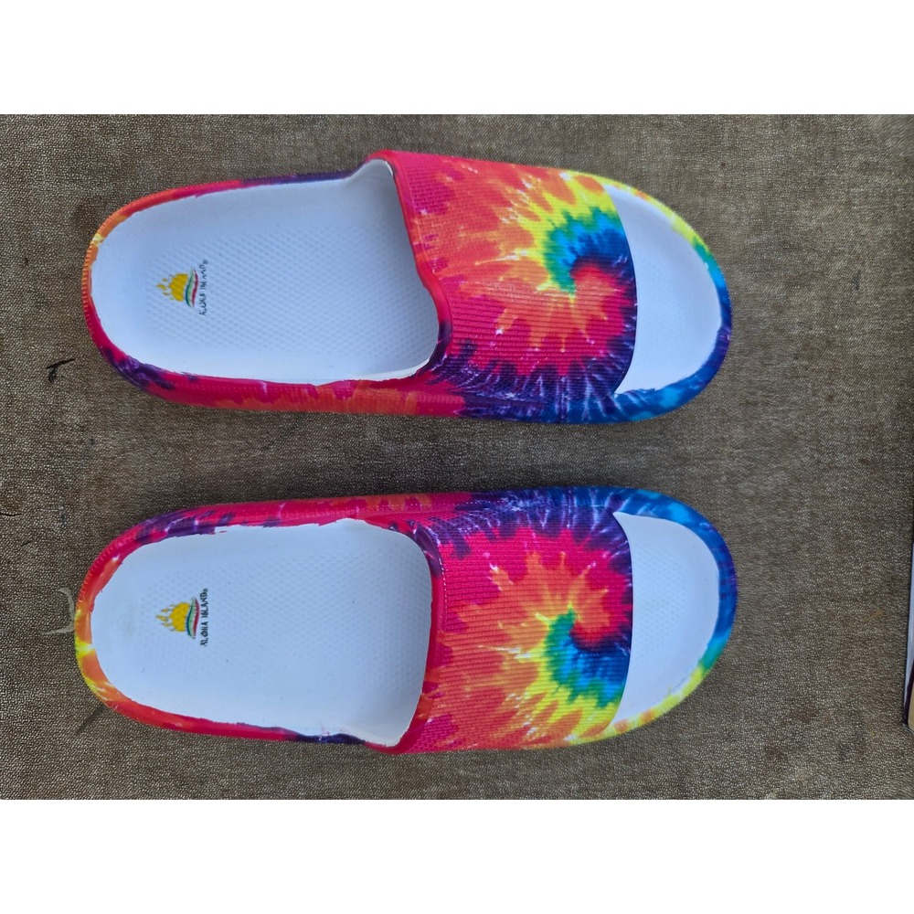 Aloha Island Tie Dye Slide Sandals Multi Color Summer Beach Shoes Mens 11 NEW